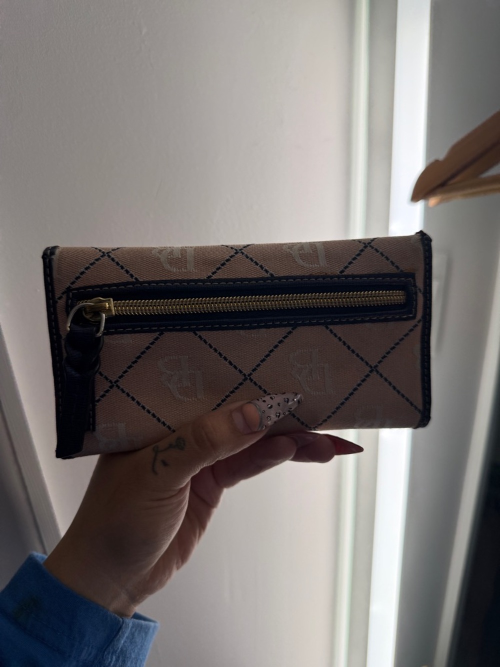 Dooney & Bourke Blush Quilted Signature Trifold Wallet with Gold Plaque - Picture 3 of 6